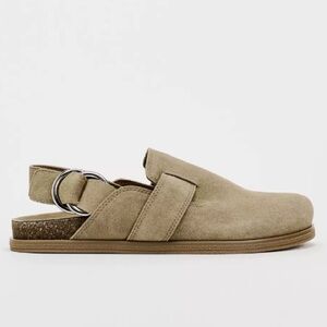 nwt zara grey/Tan Suede Clogs with Buckle 37